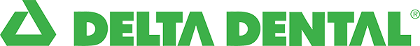 Delta Dental logo with a green triangular symbol followed by the words 'DELTA DENTAL' in bold uppercase green letters, and a registered trademark symbol at the top right corner.